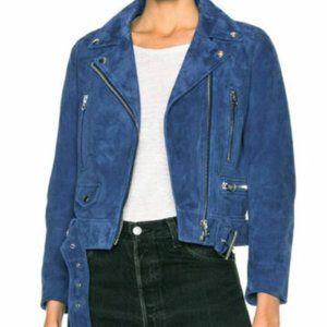 NWOT XS Womens Blank NYC Blue Suede Soft Leather Biker Jacket